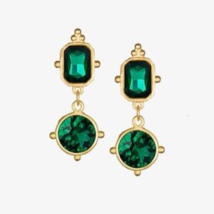 Susan Shaw Gold & Emerald Green Gemstone Drop Earrings NWT - sold out in stores!